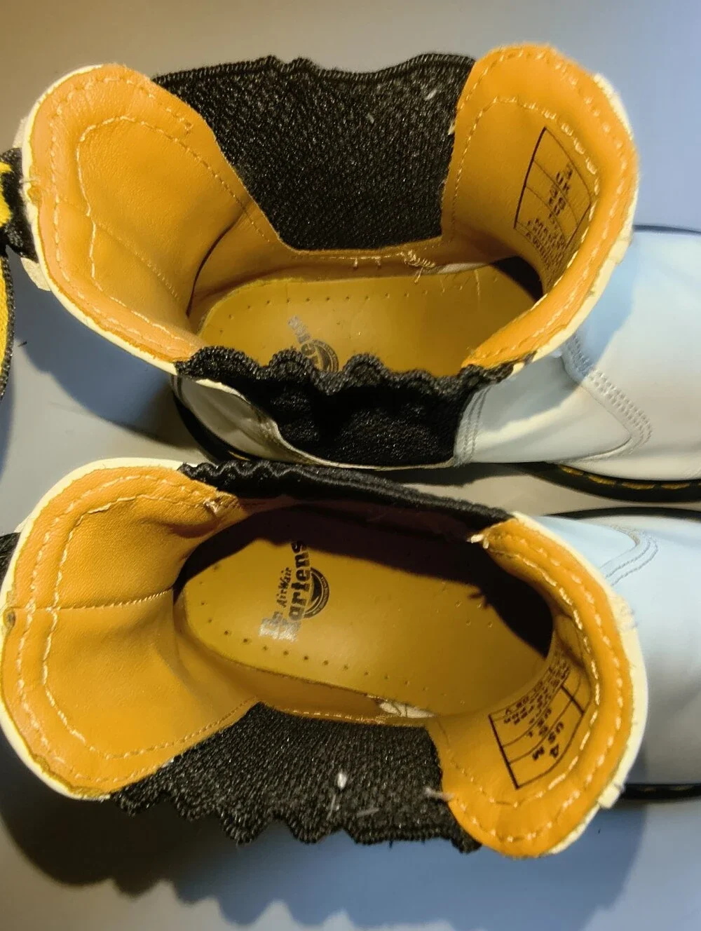 Dr. Martens White Chelsea Boots with Black Elastic and Yellow Stitching